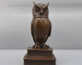 Owl sitting on Books, Bronze Sculpture, Vintage Figurine, Wisdom Symbol, Foundry Mark, Gift Idea