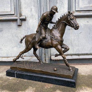 Amazing Polo Player, Horse Rider, Bronze Sculpture on Marble Base, Vintage Figurine, Sport Trophy, Exclusive Championships Price, Gift idea image 3