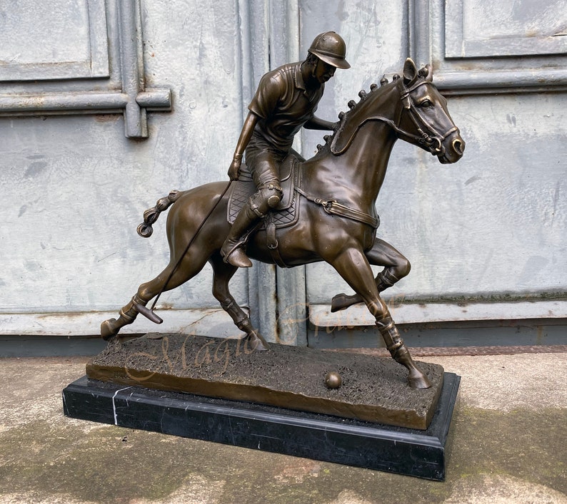 Amazing Polo Player, Horse Rider, Bronze Sculpture on Marble Base, Vintage Figurine, Sport Trophy, Exclusive Championships Price, Gift idea image 3