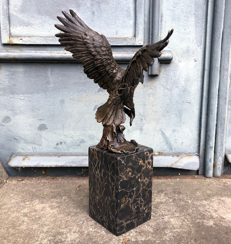 Fishing Eagle Bronze Sculpture on Marble Base Vintage Etsy