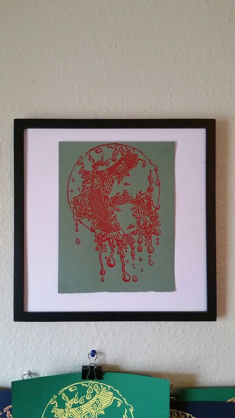 Drippy Earth Studio Proof Screen Print Red on Sage