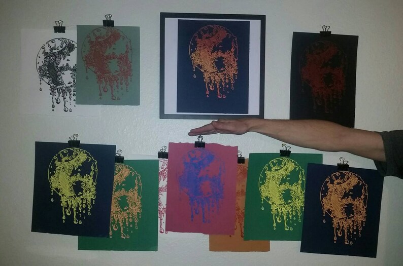 Drippy Earth Studio Proof Screen Print Red on Sage