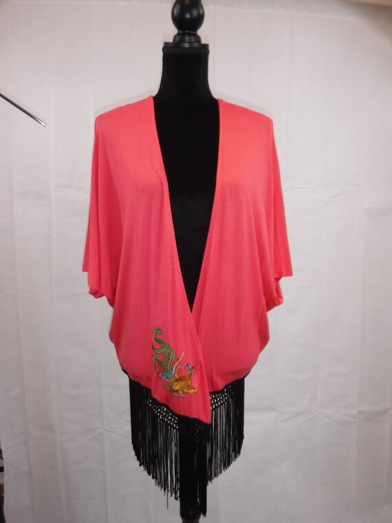 Pink fringe cover up
