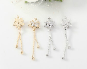 4 PCS Flower Earrings Chain Ear Threader with Zircon,Earrings-Chain Charms ,Delicate Dangles Gold Chain.Ear Thread Earring Wire MY030657