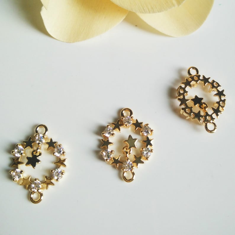12x18mm 24k Gold Plated Brass Stars Zircon Charm Pendants Connectors,5pcs Stars Pendant for Jewelry Making FYD007