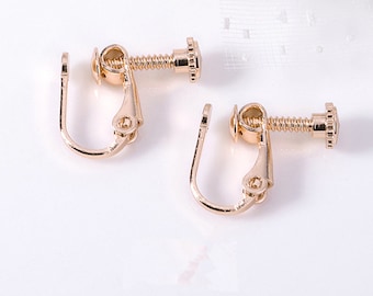 20 PCS Gold /Rose Gold /Silver Plated Brass Screw Ear Clip with Hinged Screwback,Ear Clip Stud Earrings Jewelry Findings  MY0407314