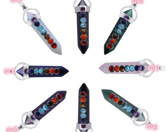 Crystal Quartz 7 Chakra Pendant,Chakra Crystal Point Charm,Gemstone Pendant Handmade Decoration Gift Mother ZM22501