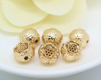 11mm Lotus Beads,Lotus Flower Beads,5/10pcs Gold Spacer Beads,Healing,Yoga Jewelry,3D Bead Spacer MY030423