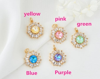 3 Pieces 14K Gold Plated Cubic Zircon Pendant,Flower CZ Paved Pendants,21x19mm Cubic Zircon Charms,Necklace Earring Findings ZX22030410