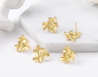 14k Gold Plated Brass Earring Studs,Flower Gold Plated Ear Studs Charms,Diy Earring Posts Accessories ZY22040118