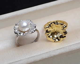 925 Sterling Silver Ring Blanks,Gold /Silver Adjustable Ring Settings,Pearl Ring Mounts,DIY Jewelry Findings