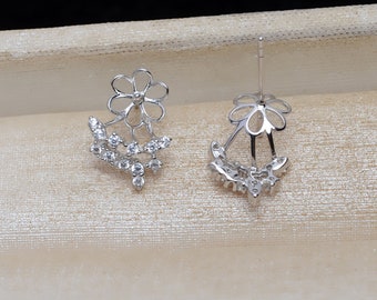 Sterling Silver CZ Earring,S925 Silver CZ Paved Chain Earring Studs,Pearl Earrings Settings Blanks,Earring Post Mountings