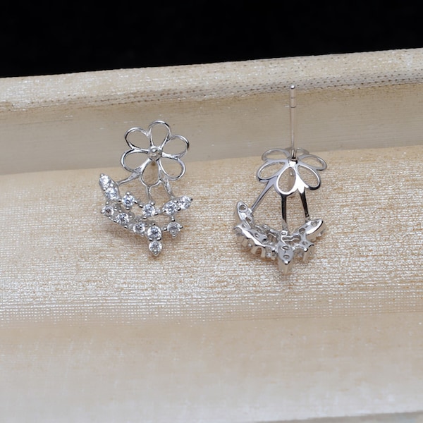 Sterling Silver CZ Earring,S925 Silver CZ Paved Chain Earring Studs,Pearl Earrings Settings Blanks,Earring Post Mountings