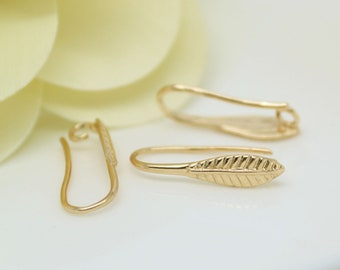 16 pcs Gold Plated Brass Earring Hooks,Leaf Ear Wires Hooks,Jewelry Making Earrings Findings MY0315169