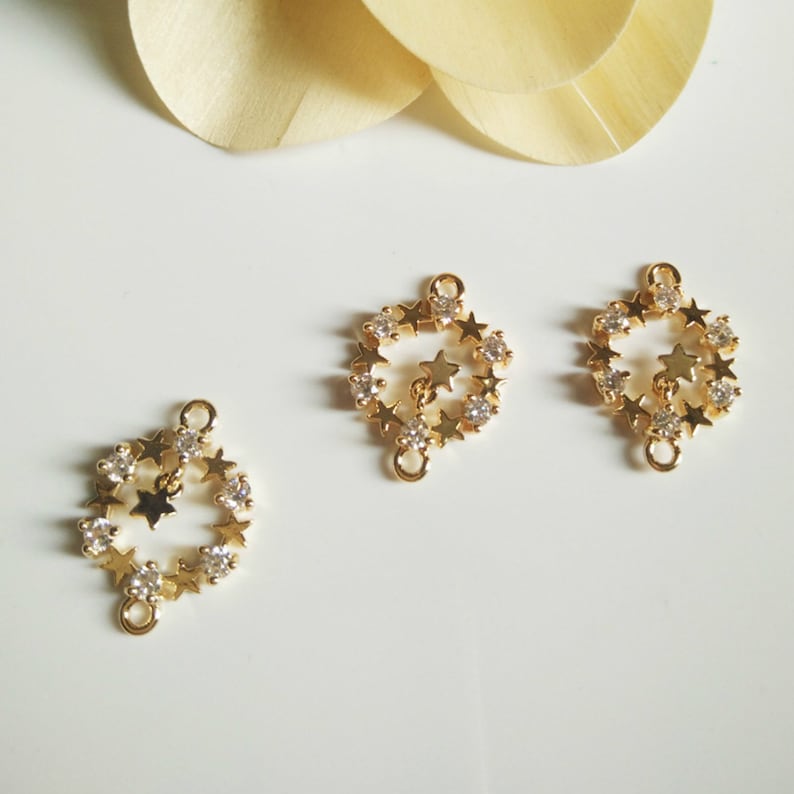 12x18mm 24k Gold Plated Brass Stars Zircon Charm Pendants Connectors,5pcs Stars Pendant for Jewelry Making FYD007