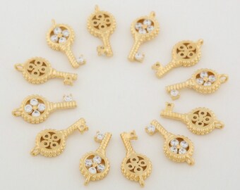 5pcs Gold Plated Brass CZ Pave Key Charm Pendants, 6*12.5MM Jewelry Finding DIY necklace making MY030546