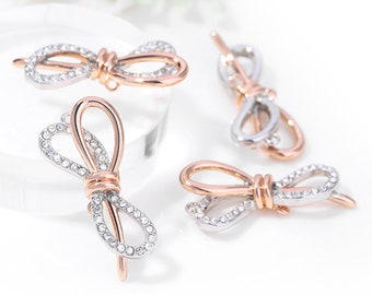 Bow Knot Charm Pendant,Rose Gold CZ Bow Pendant, Tied Bow connector  for Jewelry Making  MY0403286