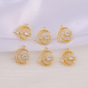 17mm 14K Gold Plated Brass CZ Pave Zircon Round Star Moon 17mm 14K Gold Plated Brass CZ Pave Zircon Round Star Moon
