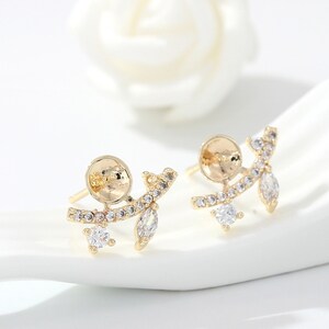 14K Gold Plated Brass CZ Pave Zircon Ear Studs Charms, Pendientes con 925 Sterling Silver Pin ZY220324177
