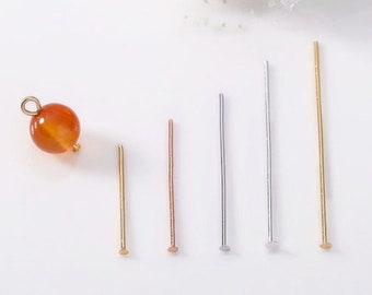 50 stuks vergulde messing platte hoofd pinnen 21 gauge, zilveren hoofd pin, gouden headpins, rose gouden platte pinnen, 30mm 45mm, 0.7mmT-pins MY0328215