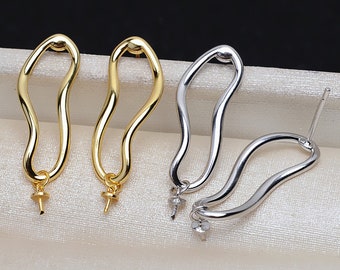 925 Sterling Silver Earring Stud,Gold/Silver Earring Posts,Hollow Earring Settings Blanks,DIY Pearl Jewelry Earring Mounts