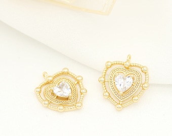 5 pcs CZ Pave Pendant,Heart Pave charm,14K Gold Plated Brass Pendants,Cubic Zircon Charms,Necklace Bracelet Findings ZX22022040