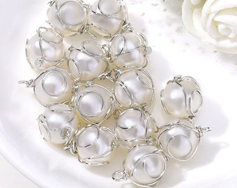 Gold Plating Brass Wired Pearl Pendants,Pearl Wired Round Charms,DIY Jewelry Making Findings MY0327207