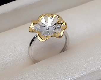 925 Sterling Silver Ring Settings,Flower Adjustable Ring Mounts,Pearl Ring Blanks,DIY Pearl Ring Mounts Findings