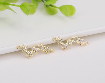 5 pcs CZ Pave Connector,Star Pave charm,14K Gold Plated Brass Pendants,Cubic Zircon Charms,Necklace earring Findings ZX22022034