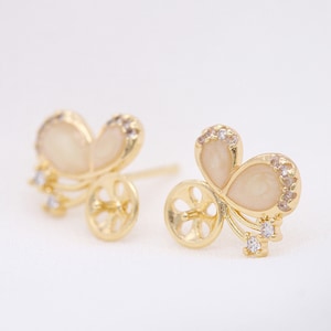 4 Pcs/8Pcs Gold Plated Brass Earring Studs,Gold Plated Ear Studs with Zircon,Butterfly Gold Earring Post ,Earring Component ZX21082725