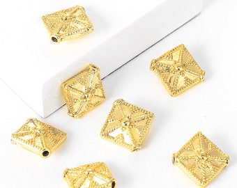 Gold Plated Brass Square Spacer Beads,Metal Spacer Beads,5/10 pcs Gold Loose Beads,DIY Jewelry Accessories