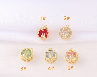 5 PCS Cubic Zircon Rabbit Pendants,12x10 mm Pink/White/Green/Red/Blue CZ Paved Gold Plated Brass Pendants,DIY Jewelry Supplies