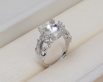 925 Sterling Silver Hollow Ring Setting,Adjustable Ring Mounts,Pearl Ring Blank,Silver Jewelry DIY Findings