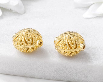 Gold Plated Brass Filigree Spacer Beads,14x15 mm Metal Spacer Beads,5/10 pcs Gold Oblate Circle Beads,DIY Jewelry Accessories