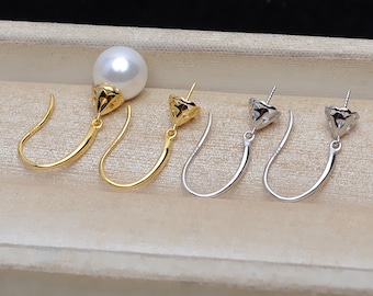 925 Sterling Silver Earring Hook,Gold/Silver Earring Posts,Earring Settings Blanks,DIY Pearl Jewelry Earring Mounts