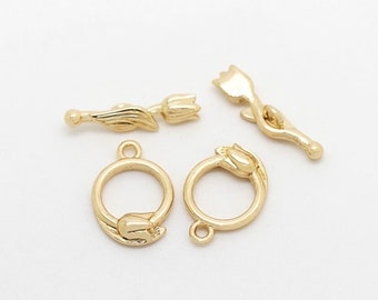 8 sets of Toggle Clasps,Gold plated brass Toggle clasps ,Flower Jewelry Clasps,Bails Jewelry Findings  MY0312126