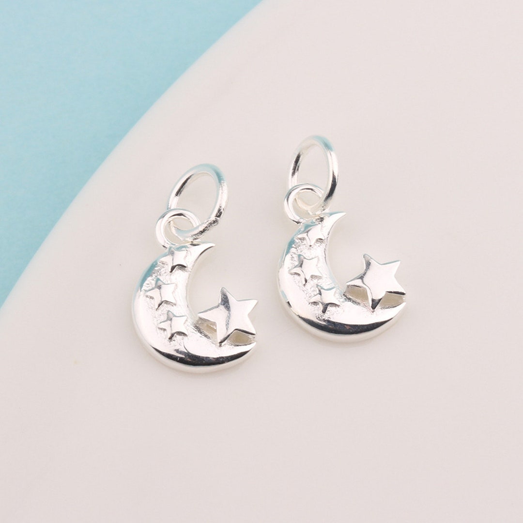 2 Piece 925 Sterling Silver Crescent Moon and Star Charm Pendants ...
