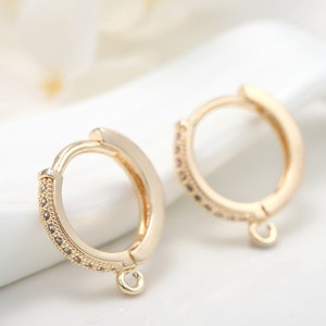 14K Gold Plated Brass CZ Pave Zircon Round Ear Studs Pendientes con 925 Sterling Silver Pin XX21090216