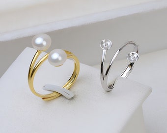 Adjustable Ring Mounts,925 Sterling Silver Ring Setting,Double Pearl Ring Blanks,DIY Pearl Ring Mounts Findings
