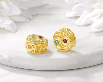 5pcs Round Spacer Beads,CZ Paved Beads,Gold Plated Brass Charm Beads,Gold Loose Beads,DIY Jewelry Making