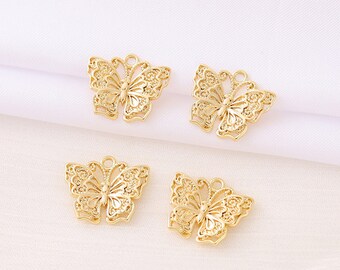 5 PCS Gold Plated Brass Pendants,14x16 mm Butterfly Charms,Necklace/Earring Pendants,DIY Jewelry Supplies