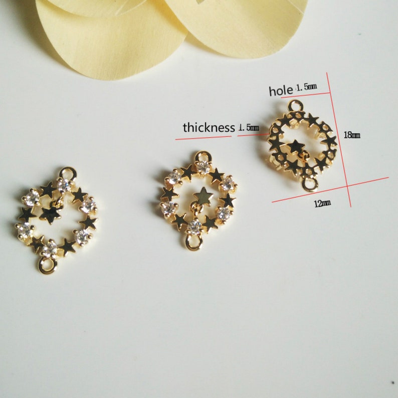 12x18mm 24k Gold Plated Brass Stars Zircon Charm Pendants Connectors,5pcs Stars Pendant for Jewelry Making FYD007