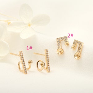14K Gold Plated Brass CZ Pave Zircon Ear Studs Charms, Tacos de pendiente cúbicos con pasador de plata de ley 925