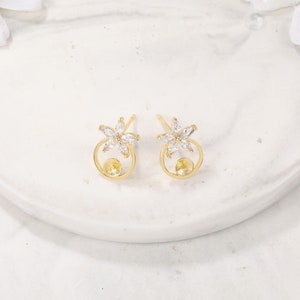 Latón chapado en oro CZ Pave Zircon Ear Studs Charms, Star Earring Nuts With 925 Sterling Silver Pin YY22040109