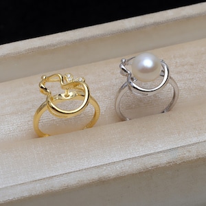 Engastes de anillo de circonita ajustables de plata, engastes de anillo de calabaza de plata de ley 925, monturas de anillo de perla abierta, accesorios de joyería DIY