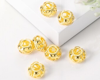 11x7mm Gold Plated Brass Hollow Spacer Beads,10/20 pcs Big Hole Spacer Beads,Gold Loose Beads For DIY Jewelry Accessories