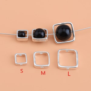 Cornici per perline quadrate in argento sterling 925 da 4/8 pezzi, perline distanziatrici da 10 mm, 8 mm, 6 mm, 3 dimensioni tra cui scegliere