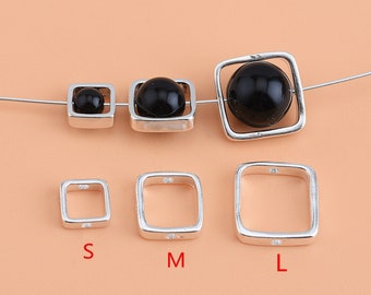 4/8pcs 925 Sterling silver Square Beads Frames,10mm,8mm,6mm Spacer Beads, 3 sizes For Choosing