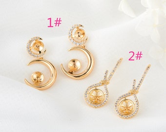 4Pcs CZ Paved Ear Hooks Gold Plated Brass Earrings Stud With 925 Sterling Silver Pin  XX21090223