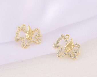 Cubic Zircon Horse Pendants,13x14 mm CZ Paved Gold Plated Brass Pendants,2/5 pcs Bracelet/Necklace/Earring DIY Jewelry Supplies